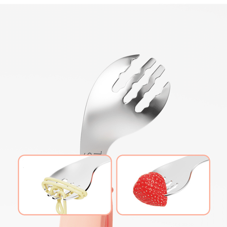 Baby Self Feeding Spoon and Fork Set | Stainless Steel Silicone Toddler Utensils