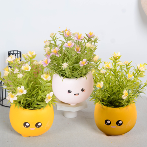 Artificial Plant Pot Cute Emoji Cup Decorative Desk Plant