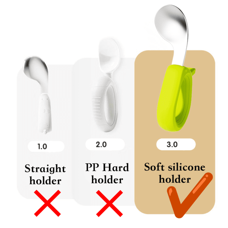 Baby Self Feeding Spoon and Fork Set | Stainless Steel Silicone Toddler Utensils